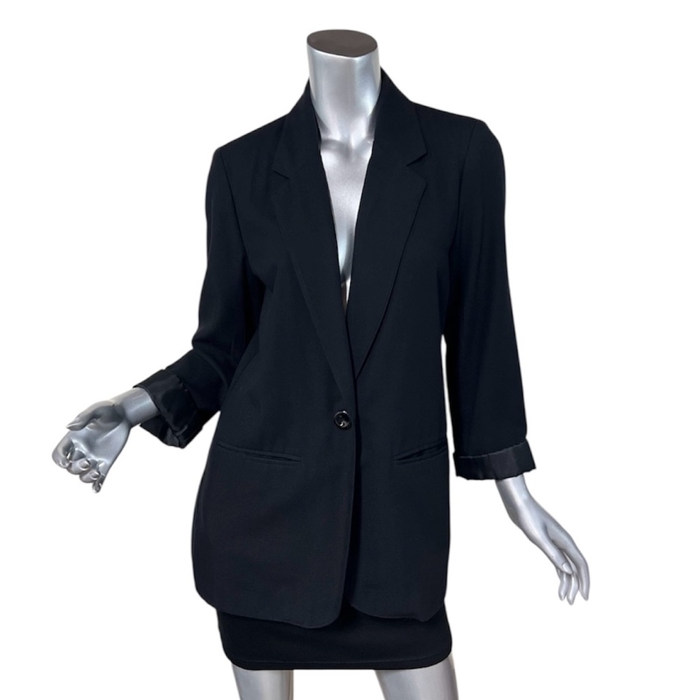 Sag Harbor Vintage 90's Black Long One Button Blazer Jacket Women's 8 Medium